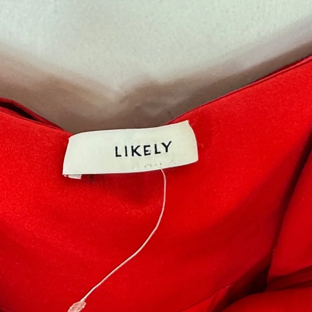 Likely Valerie‎ Strapless Bow Back Dress Size 6 Red Midi Slit NWT